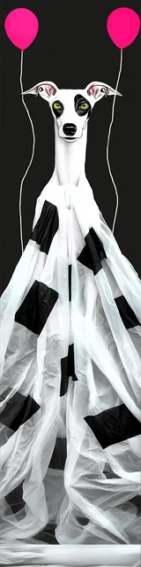 Free dog bookmark featuring a ghost-style dog holding two balloons